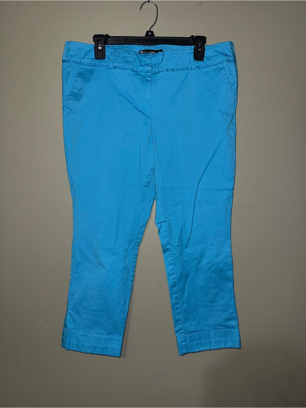 Stretch Cotton Blend Capri Pants - Bright Aqua Blue